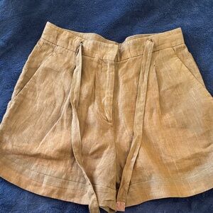 Massimo Dutti High Waist Brown Linen Shorts